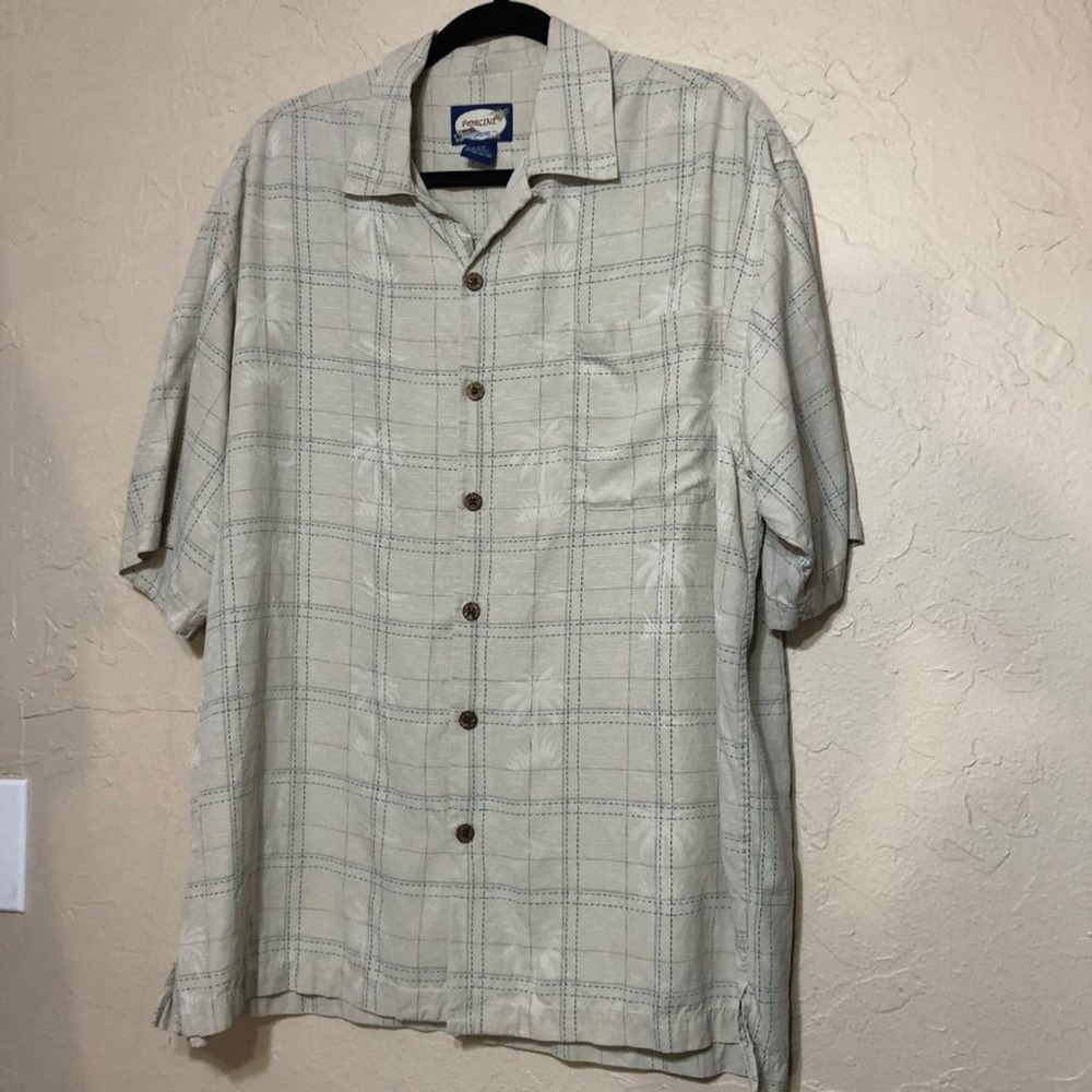 Porcini Short Sleeve Silk Button Down Shirt L